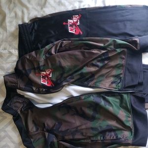 Jordan jacket and pants outfit. Camo with Red Nike Air logo